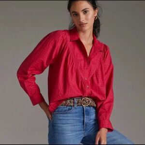 Pilcro by Anthropologie Lace-Back Buttondown, Fuchsia, Size S